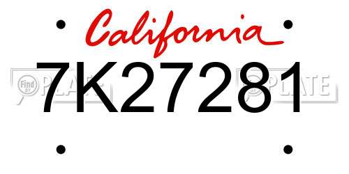 7K27281 California License Plate