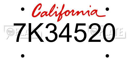 7K34520 California License Plate