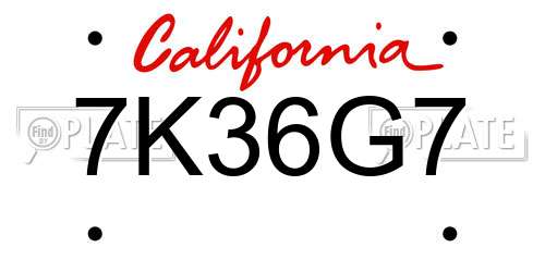 7K36G7 California License Plate