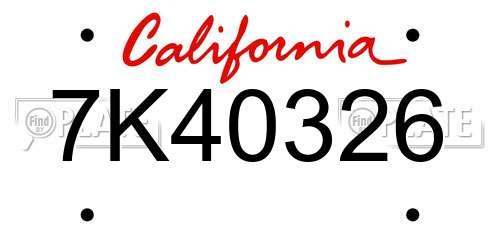 7K40326 California License Plate