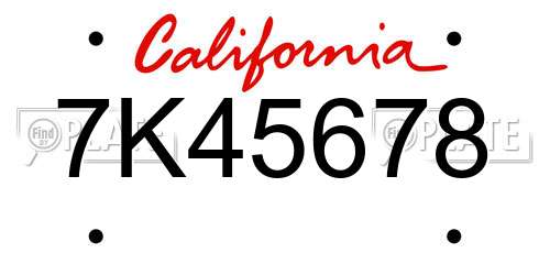 7K45678 California License Plate