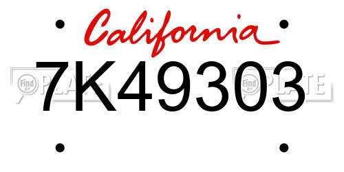 7K49303 California License Plate