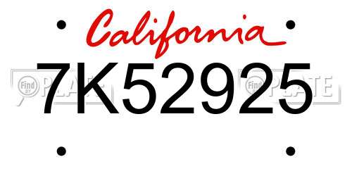 7K52925 California License Plate