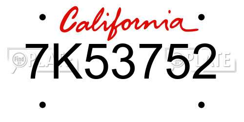 7K53752 California License Plate