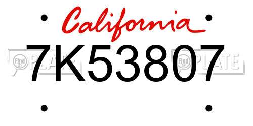 7K53807 California License Plate