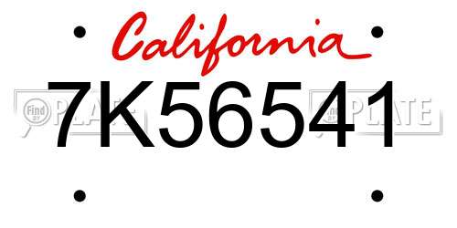 7K56541 California License Plate