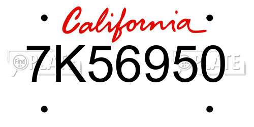 7K56950 California License Plate