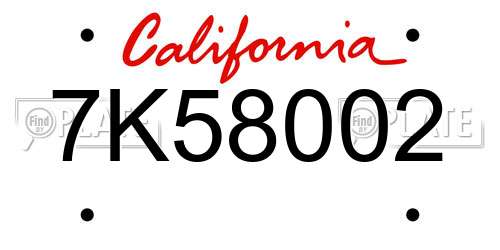 7K58002 California License Plate