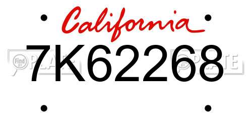 7K62268 California License Plate