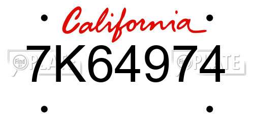 7K64974 California License Plate