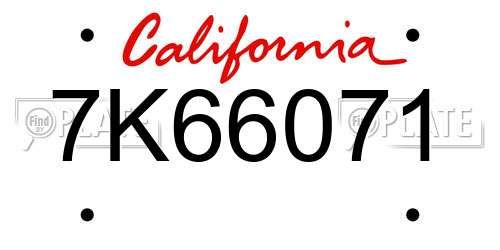 7K66071 California License Plate