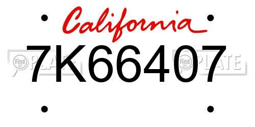 7K66407 California License Plate