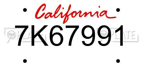 7K67991 California License Plate