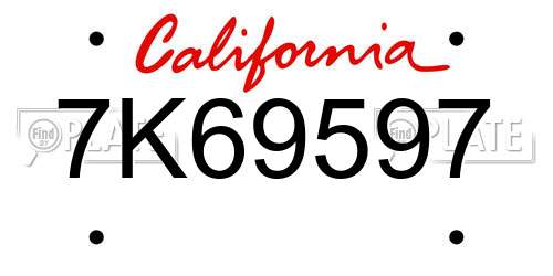 7K69597 California License Plate