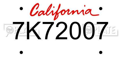 7K72007 California License Plate