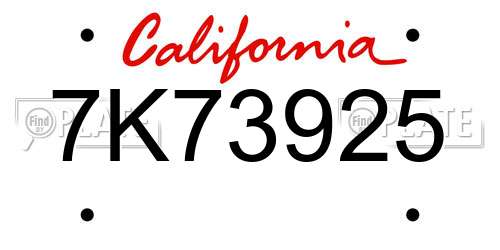 7K73925 California License Plate
