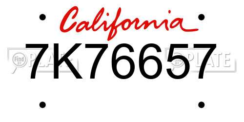 7K76657 California License Plate