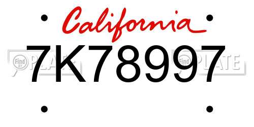 7K78997 California License Plate