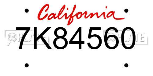 7K84560 California License Plate