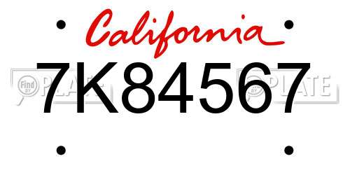 7K84567 California License Plate