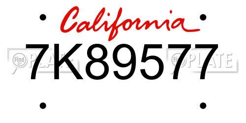 7K89577 California License Plate