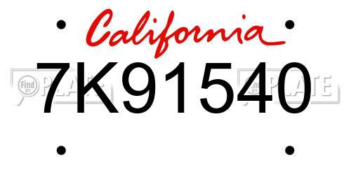 7K91540 California License Plate
