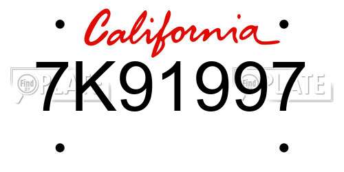 7K91997 California License Plate