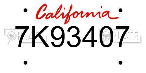 7K93407 California License Plate