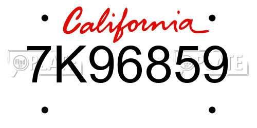 7K96859 California License Plate