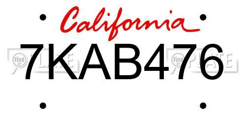 7KAB476 California License Plate