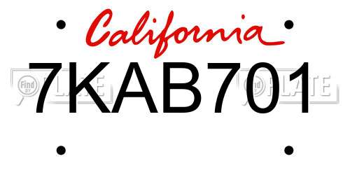 7KAB701 California License Plate