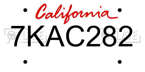 7KAC282 California License Plate