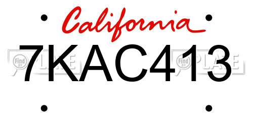 7KAC413 California License Plate