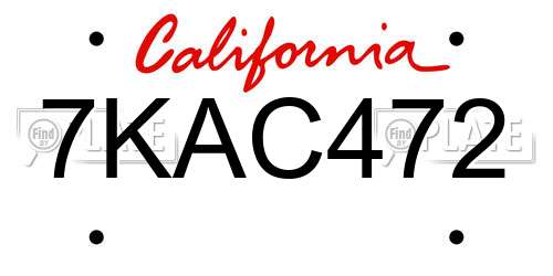 7KAC472 California License Plate