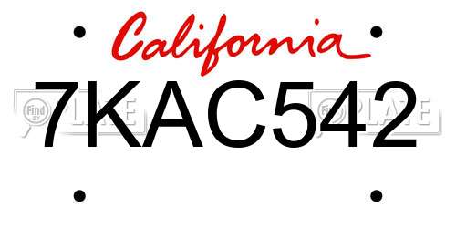 7KAC542 California License Plate