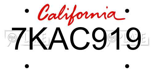 7KAC919 California License Plate