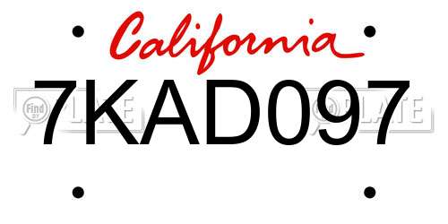 7KAD097 California License Plate