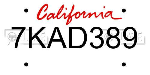 7KAD389 California License Plate