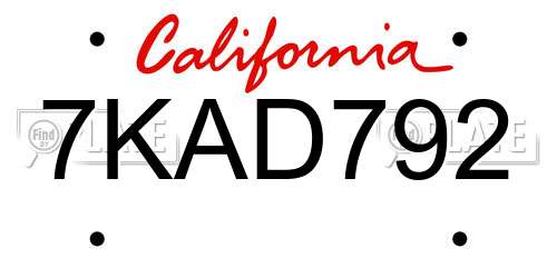 7KAD792 California License Plate