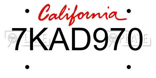 7KAD970 California License Plate