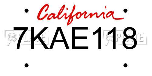 7KAE118 California License Plate