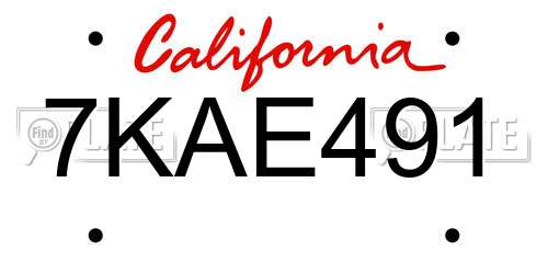7KAE491 California License Plate