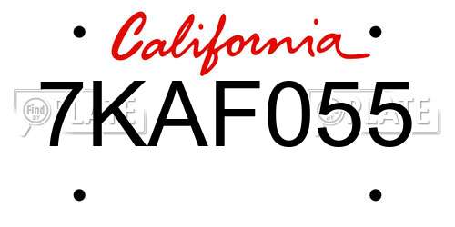 7KAF055 California License Plate