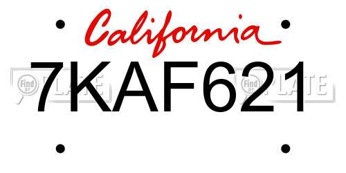 7KAF621 California License Plate