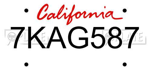 7KAG587 California License Plate