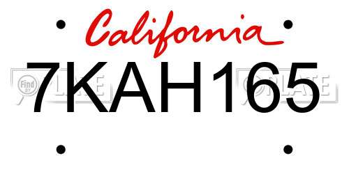 7KAH165 California License Plate