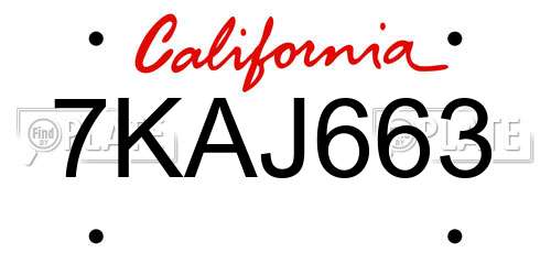 7KAJ663 California License Plate