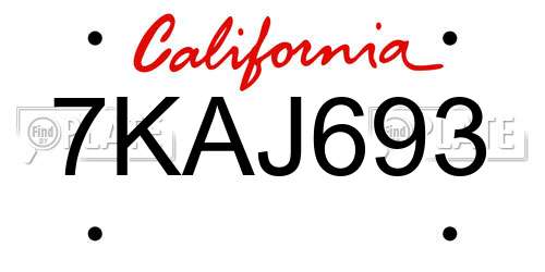 7KAJ693 California License Plate