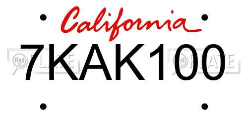 7KAK100 California License Plate