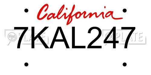 7KAL247 California License Plate